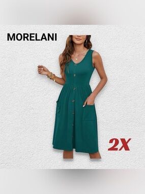 🇨🇳👍GUC MOLERANI | 2X | Casual everyday comfy Dark Teal Midi summer dress